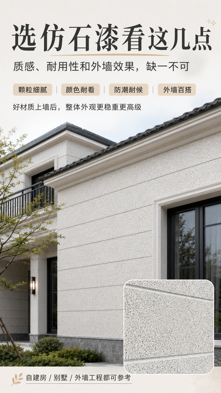 水包砂仿石漆施工效果-农村建房外墙
