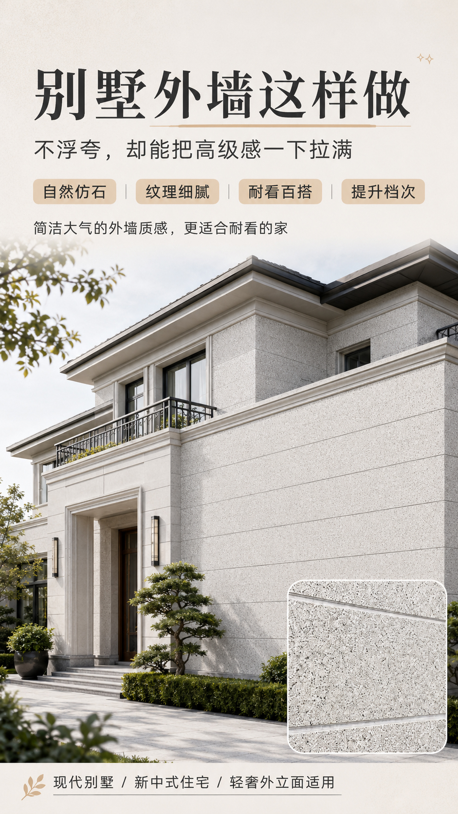 水包砂仿石漆施工效果-新中式宅院