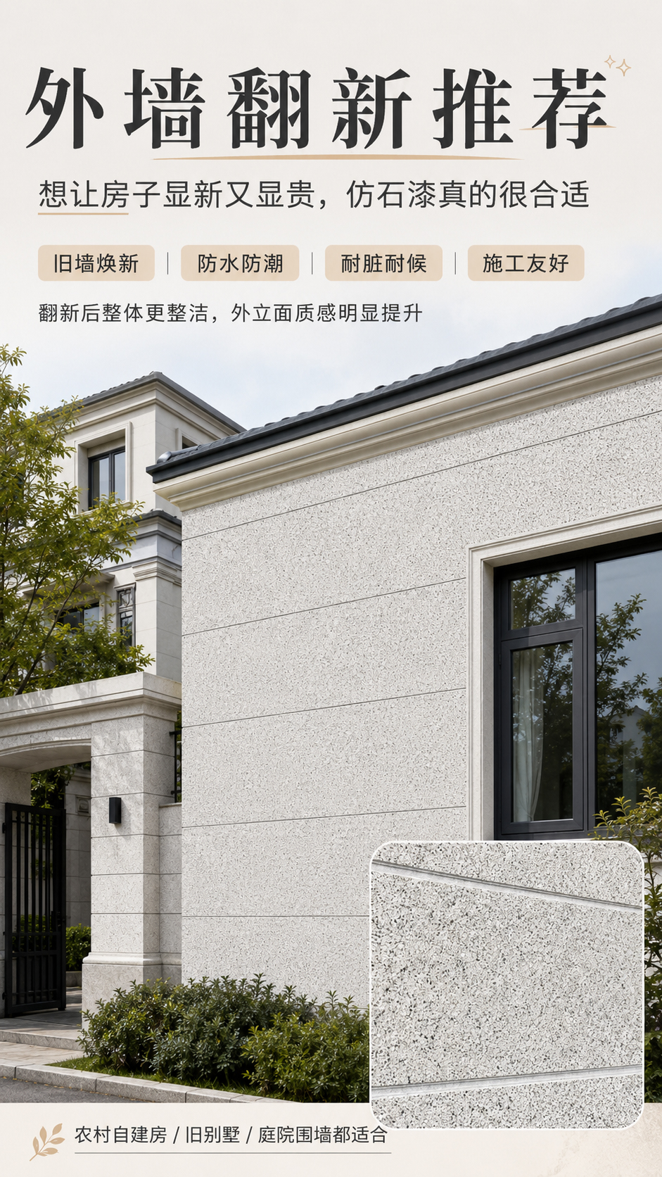 水包砂仿石漆施工效果-轻奢外立面