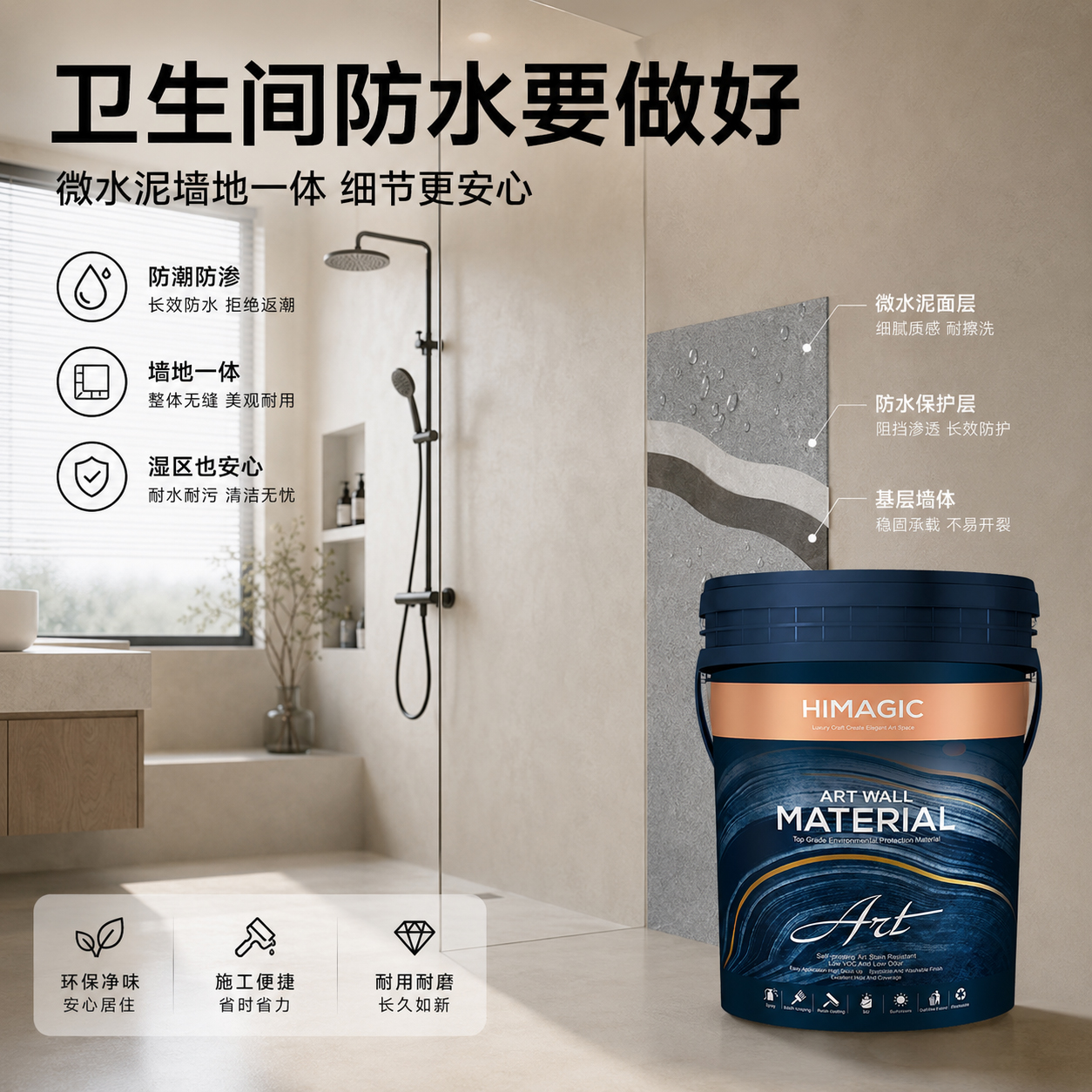 卫生间微水泥防水示意图